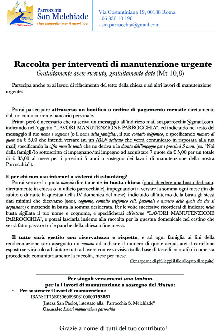 2022.12.30 - Messaggio per Raccolta Lavori manutenzione urgente